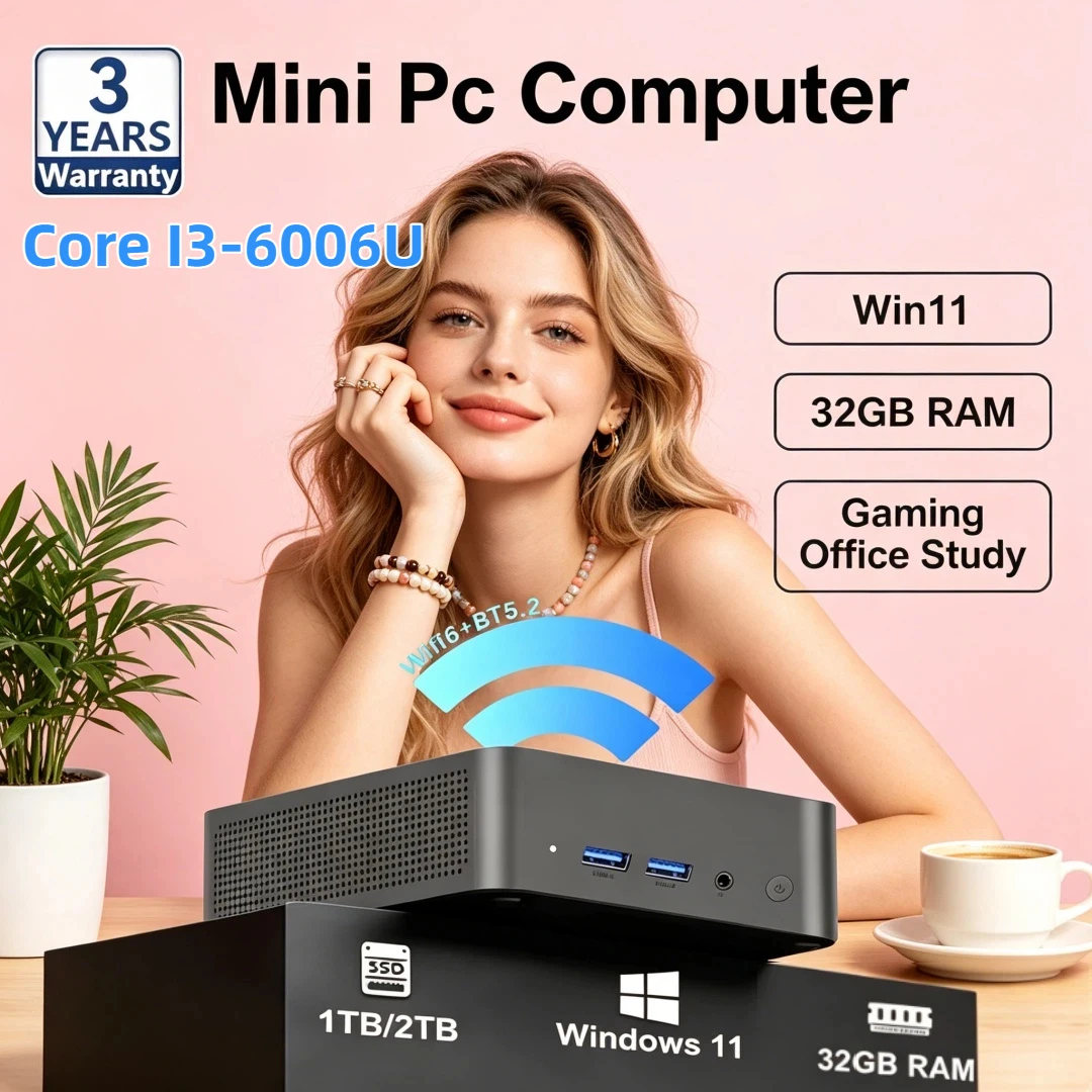 Efficient Work Mini Desktop PC Core I3-6006U Smart Office Study 4K HD Display Windows 11 Pro 32GB RAM WIFI 6 BT5.2
Efficient Work Mini Desktop PC Core I3-6006U Smart Office Study 4K HD Display Windows 11 Pro 32GB RAM WIFI 6 BT5.2