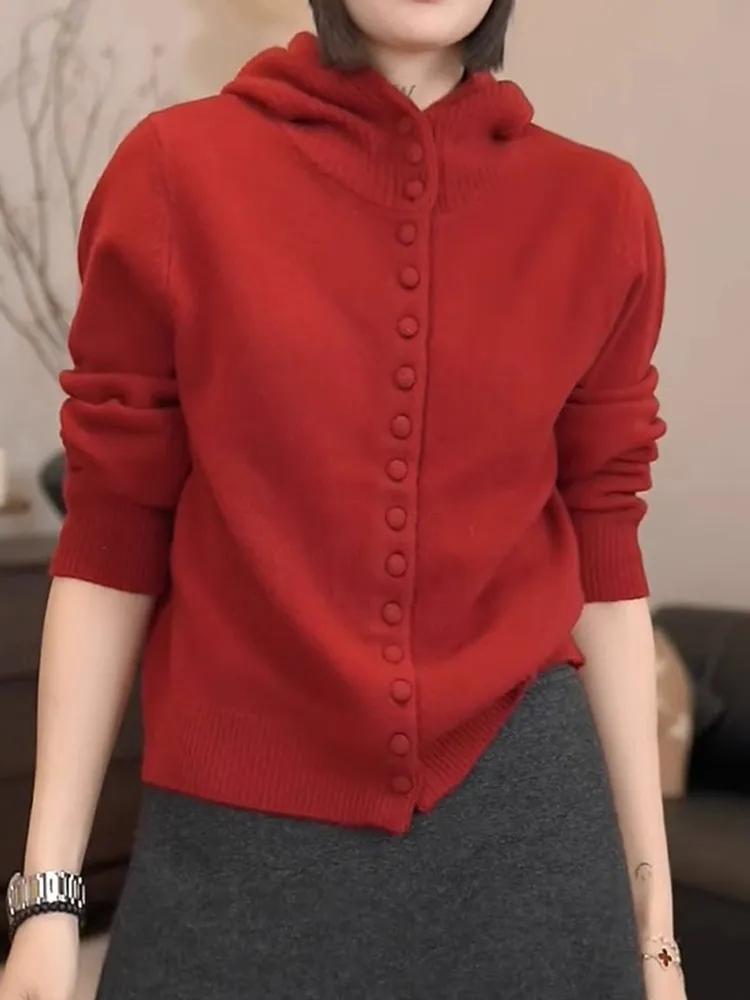 Thiened Knitted Pure Color Sweater Coat Casual Comfortable Long Sve Hoodie Women's Faionable Commute Sle Korean Version
Thiened Knitted Pure Color Sweater Coat Casual Comfortable Long Sve Hoodie Women's Faionable Commute Sle Korean Version