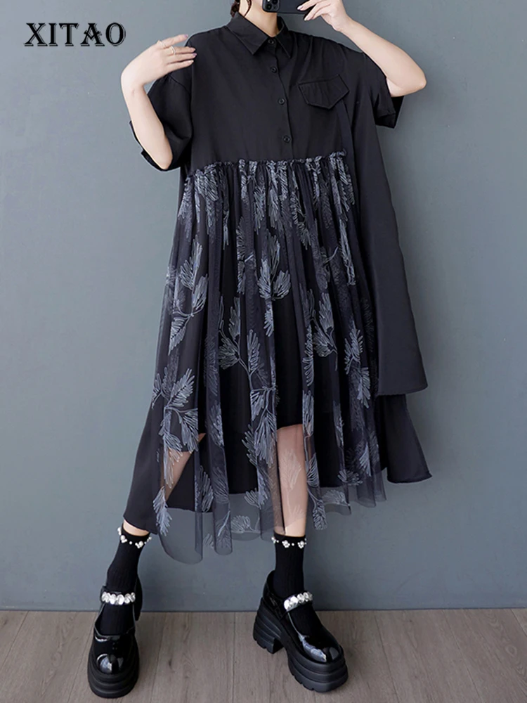 XITAO Patchwork Mesh Single Breasted Dress Casual Loose Fitting Short Sleeve Turn-down Collar New Arrival Female Dress GYX1630 
XITAO Patchwork Mesh Single Breasted Dress Casual Loose Fitting Short Sleeve Turn-down Collar New Arrival Female Dress GYX1630