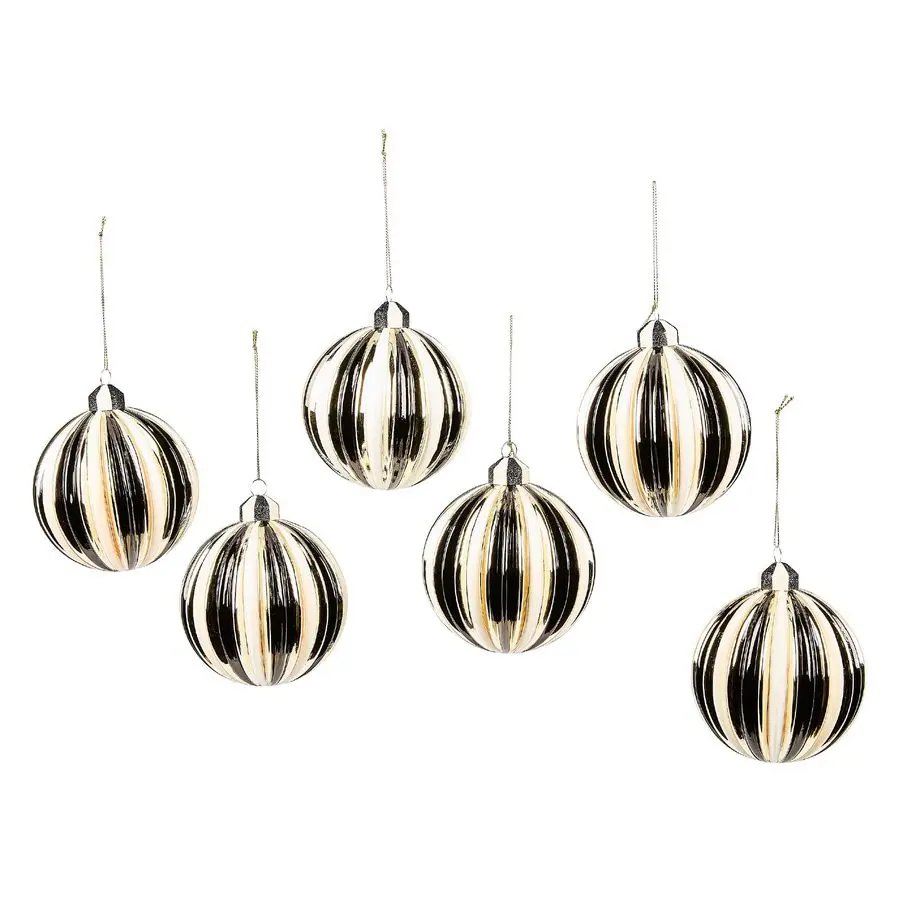 Set of 6 Glass Ornaments, Christmas Tree Decorations, BlackandWhite Courtly Noel Stripe
Set of 6 Glass Ornaments, Christmas Tree Decorations, BlackandWhite Courtly Noel Stripe