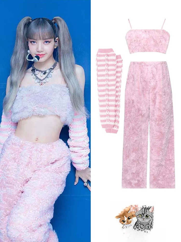 Комплект для выступлений Blackpink Lisa: вязаный плюшевый топ без рукавов, сексуальные длинные брюки, бралетт, пояс, костюм-двойка для женщин
Комплект для выступлений Blackpink Lisa: вязаный плюшевый топ без рукавов, сексуальные длинные брюки, бралетт, пояс, костюм-двойка для женщин