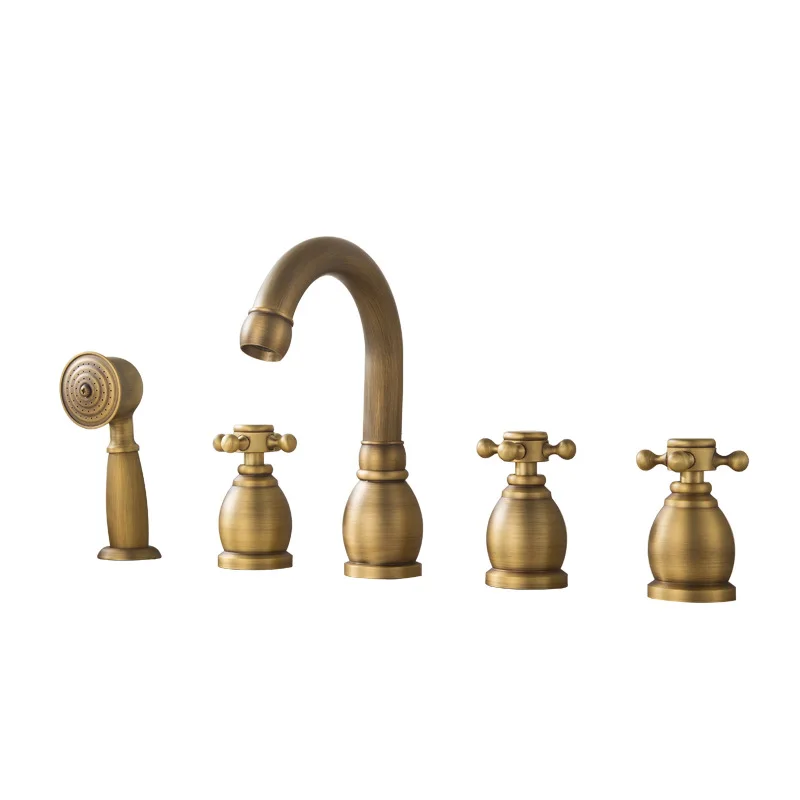 European retro all-copper bathtub faucet five-piece set, five-hole split antique shower shower set hot and cold water
European retro all-copper bathtub faucet five-piece set, five-hole split antique shower shower set hot and cold water