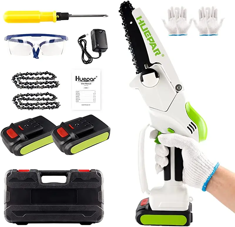 Huepar CS061 Mini 6 Inch Portable Cordless Electric Chain Saw with Rechargeable Battery Security Lock
Huepar CS061 Mini 6 Inch Portable Cordless Electric Chain Saw with Rechargeable Battery Security Lock