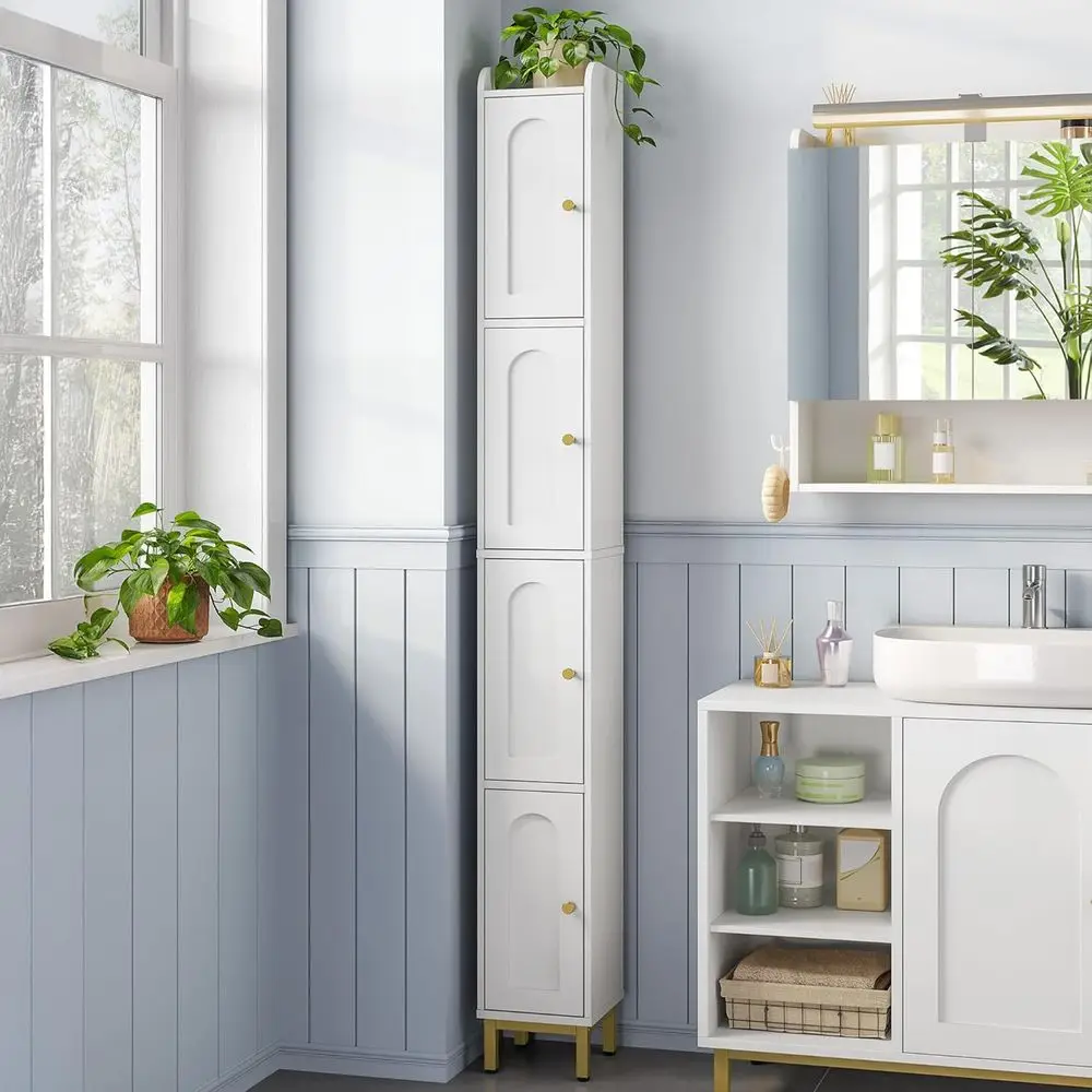 4-Tier Narrow Tall Storage Cabinet, Slim Bathroom Storage Cabinet with 4 Adjustable eet and Shelves, Bathroom Organization or Sm
4-Tier Narrow Tall Storage Cabinet, Slim Bathroom Storage Cabinet with 4 Adjustable eet and Shelves, Bathroom Organization or Sm