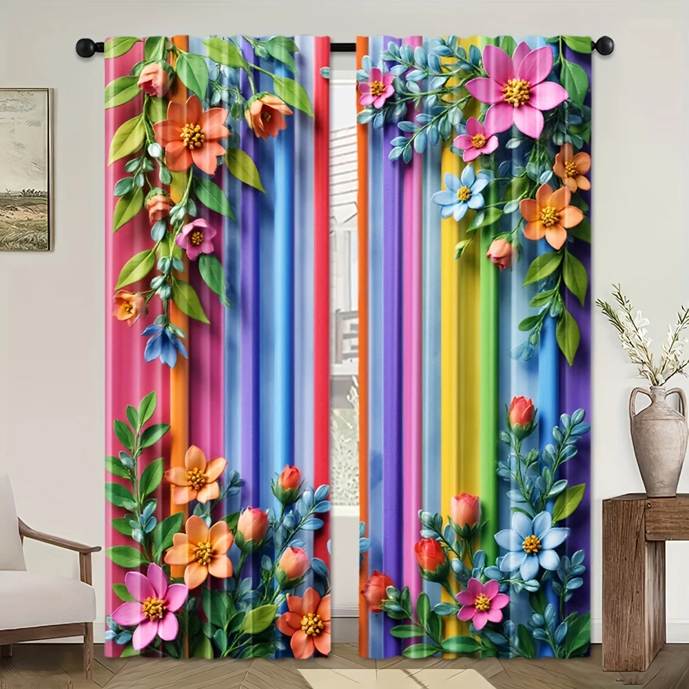 2D Flat - 2pcs Rainbow Flower Curtains Colorful Stripe Print Blackout Drape Living Room Bedroom Window Treatment Home Decor
2D Flat - 2pcs Rainbow Flower Curtains Colorful Stripe Print Blackout Drape Living Room Bedroom Window Treatment Home Decor