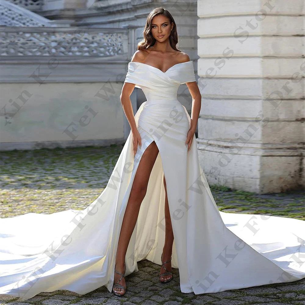 Elegant Gorgeous Satin Wedding Dresses Fascinating Sexy Mermaid Off Shoulder Short Sleeved High Split Mopping Bride Party Gown
Elegant Gorgeous Satin Wedding Dresses Fascinating Sexy Mermaid Off Shoulder Short Sleeved High Split Mopping Bride Party Gown