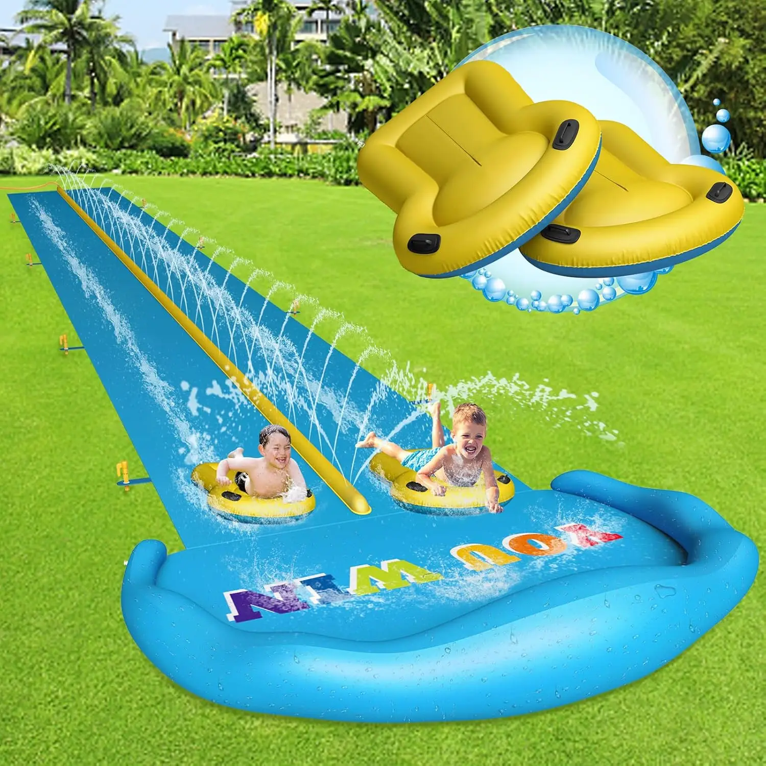 Water Slide, 32.8ft Inflatable Splash Water Slip with 2 Racing Lanes and 2 Body Boards for Kids Boys Girls Adults, Water Slide O
Water Slide, 32.8ft Inflatable Splash Water Slip with 2 Racing Lanes and 2 Body Boards for Kids Boys Girls Adults, Water Slide O