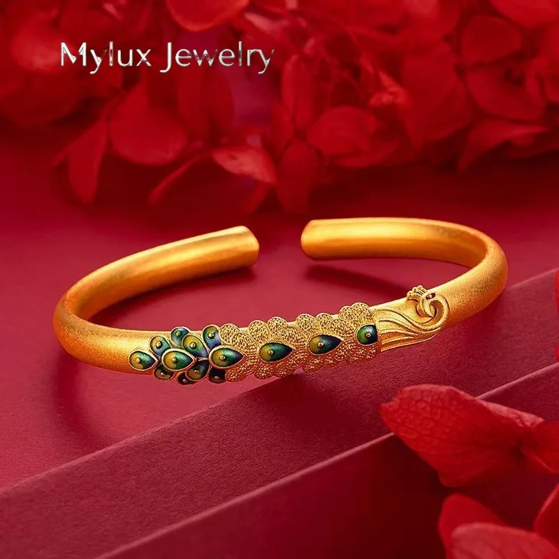 Mylux Jewelry 9999 genuine gold 24K gold antique peacock screen enamel gemstone gold bracelet fashion gold jewelry open bracelet
Mylux Jewelry 9999 genuine gold 24K gold antique peacock screen enamel gemstone gold bracelet fashion gold jewelry open bracelet