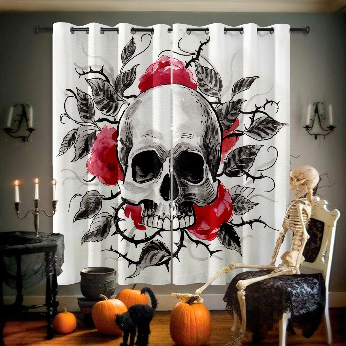 Horror Skull Floral 3D Printed Curtains Retro Gothic Curtains Halloween Party Decorative Curtains Home Decor 2 Pieces
Horror Skull Floral 3D Printed Curtains Retro Gothic Curtains Halloween Party Decorative Curtains Home Decor 2 Pieces