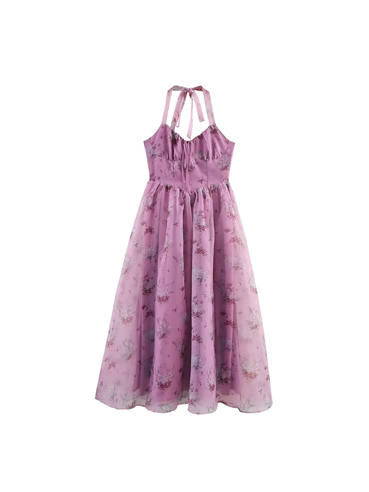 New Women's Clothing European and American Style Fashion Simple Organza Printed Backless Halter Neck Long Dress
New Women's Clothing European and American Style Fashion Simple Organza Printed Backless Halter Neck Long Dress