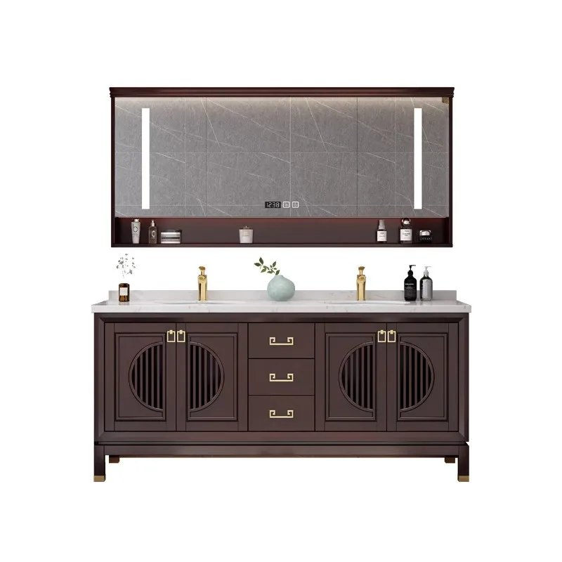New Chinese bathroom cabinet combination solid wood oak sink double basin double sink basin
New Chinese bathroom cabinet combination solid wood oak sink double basin double sink basin