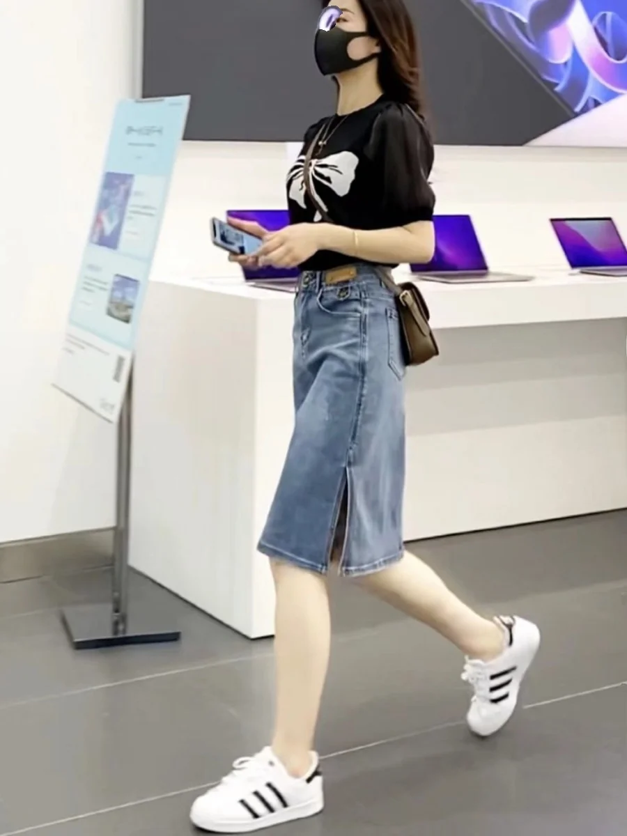 High Waist Slimming Mid-Length A-Line Denim Skirt Women's Summer Versatile Half-length Biker Short Covering Bodycon Skirt
High Waist Slimming Mid-Length A-Line Denim Skirt Women's Summer Versatile Half-length Biker Short Covering Bodycon Skirt