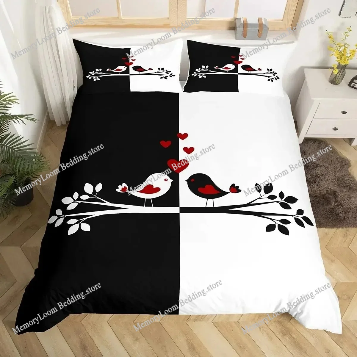 Animal Couples Birds Duvet Cover Queen Valentine'S Day Bedding Set Branches Quilt Cover Red Black Lovers' Day Comforter Cover
Animal Couples Birds Duvet Cover Queen Valentine'S Day Bedding Set Branches Quilt Cover Red Black Lovers' Day Comforter Cover