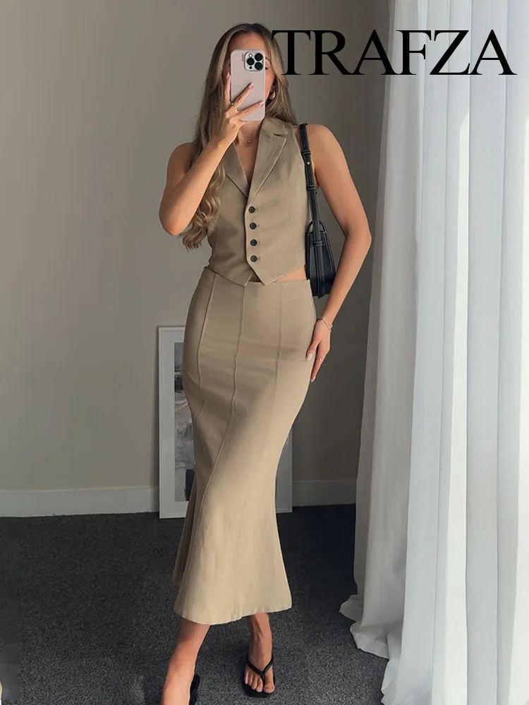 TRAFZA Women Summer Fashion Suits Solid Turn-Down Collar Sleeveless Lace-Up Single Breasted Waistcoats+High Waist Zipper Skirts
TRAFZA Women Summer Fashion Suits Solid Turn-Down Collar Sleeveless Lace-Up Single Breasted Waistcoats+High Waist Zipper Skirts