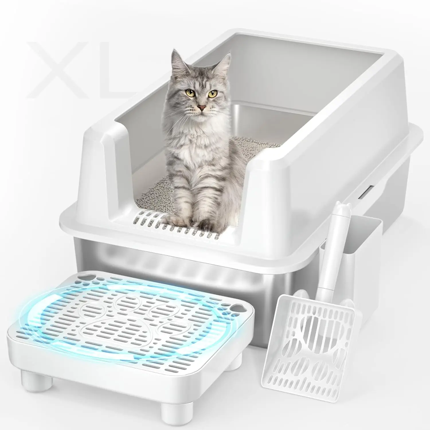 Enclosed Stainless Steel Cat Litter Box, Extra XL Large Metal Litter Box with Lid, High Sided, Easy Clean, Odorless, An
Enclosed Stainless Steel Cat Litter Box, Extra XL Large Metal Litter Box with Lid, High Sided, Easy Clean, Odorless, An
