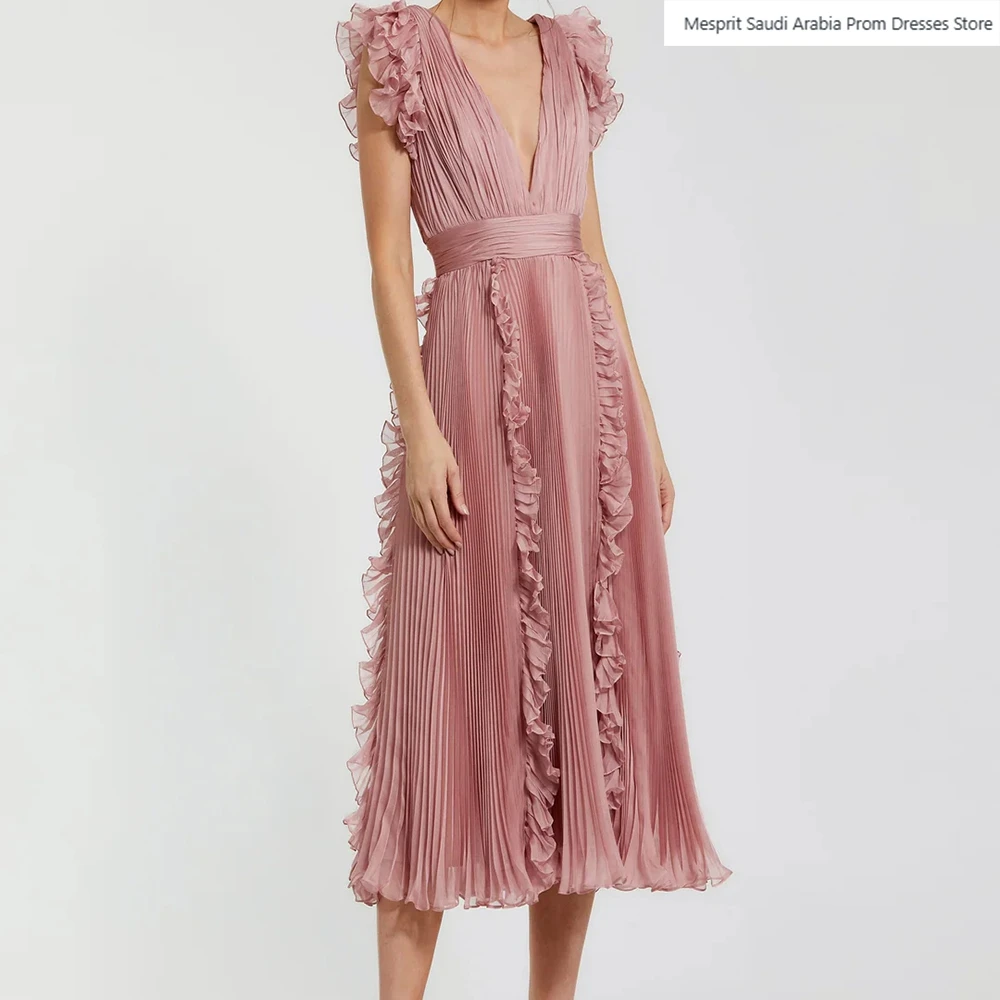 A-line Women's Evening Dresses Tea-length V-neck Sleeveless Prom Gown Fashion Pleat Ruched Simple Draped Customized Gowns
A-line Women's Evening Dresses Tea-length V-neck Sleeveless Prom Gown Fashion Pleat Ruched Simple Draped Customized Gowns