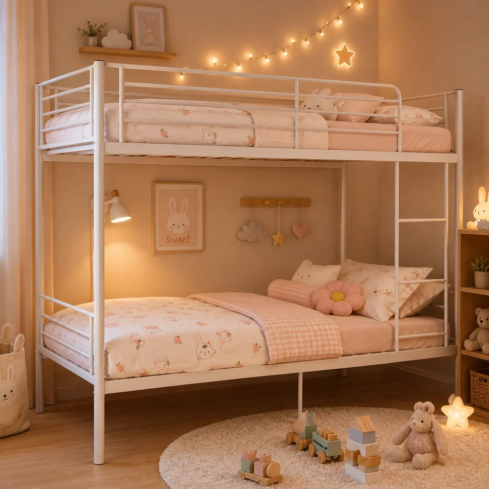 Metal Bunk Bed with Ladder and High Guardrail for Dormitory Separable White Twin Bunk Bed 2 in 1 for Kids, Teens & Adults
Metal Bunk Bed with Ladder and High Guardrail for Dormitory Separable White Twin Bunk Bed 2 in 1 for Kids, Teens & Adults