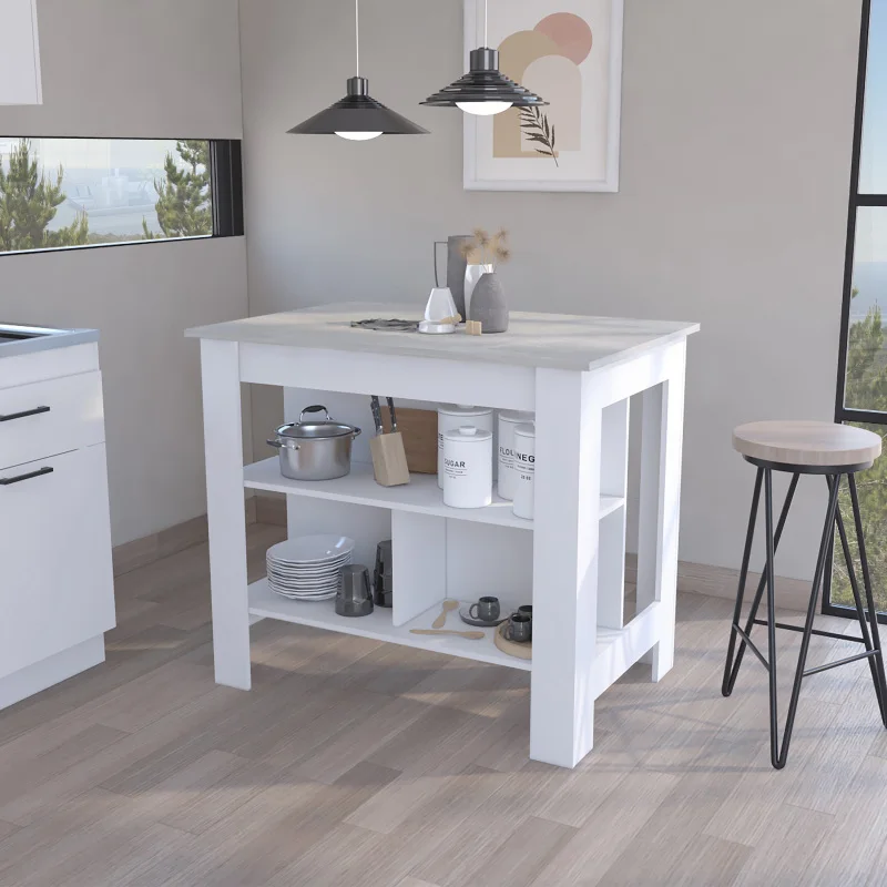 Kitchen Island Dozza, Three Shelves, White / Ibiza Marble Color Finish
Kitchen Island Dozza, Three Shelves, White / Ibiza Marble Color Finish