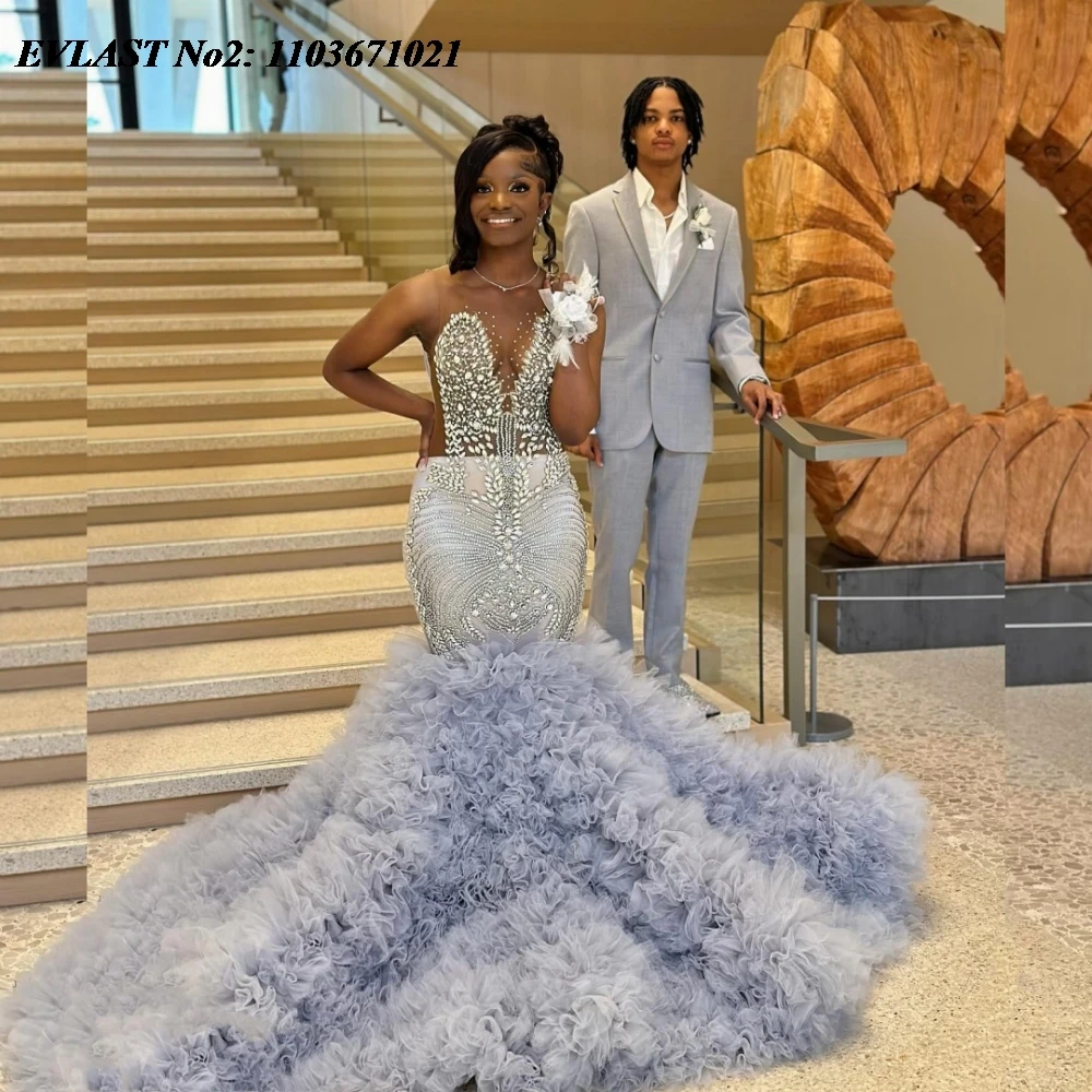 EVLAST Customized Elegant Grey Ruffles Mermaid Prom Dress Black Girls Silver Crystal Beaded African Birthday Party Gown E2P489
EVLAST Customized Elegant Grey Ruffles Mermaid Prom Dress Black Girls Silver Crystal Beaded African Birthday Party Gown E2P489