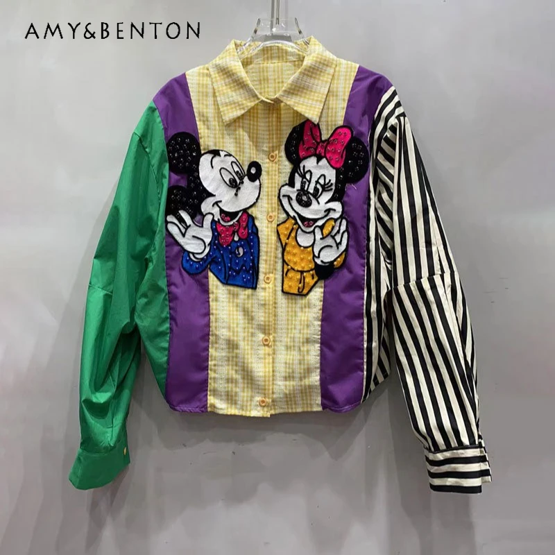 Lapel Striped Long-sleeved Shirt Women's New Spring And Autumn 2025 Color Matching Cartoon Pattern Temperament Blouse Loose Top
Lapel Striped Long-sleeved Shirt Women's New Spring And Autumn 2025 Color Matching Cartoon Pattern Temperament Blouse Loose Top
