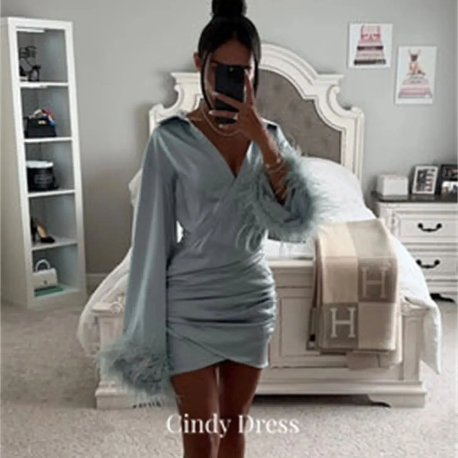 Cindy Long Sleeve Feather Mermaid Short Style Evening Dresses Luxury 2023 Women's Party Dress Weddings Gala Woman Elegant Gown
Cindy Long Sleeve Feather Mermaid Short Style Evening Dresses Luxury 2023 Women's Party Dress Weddings Gala Woman Elegant Gown