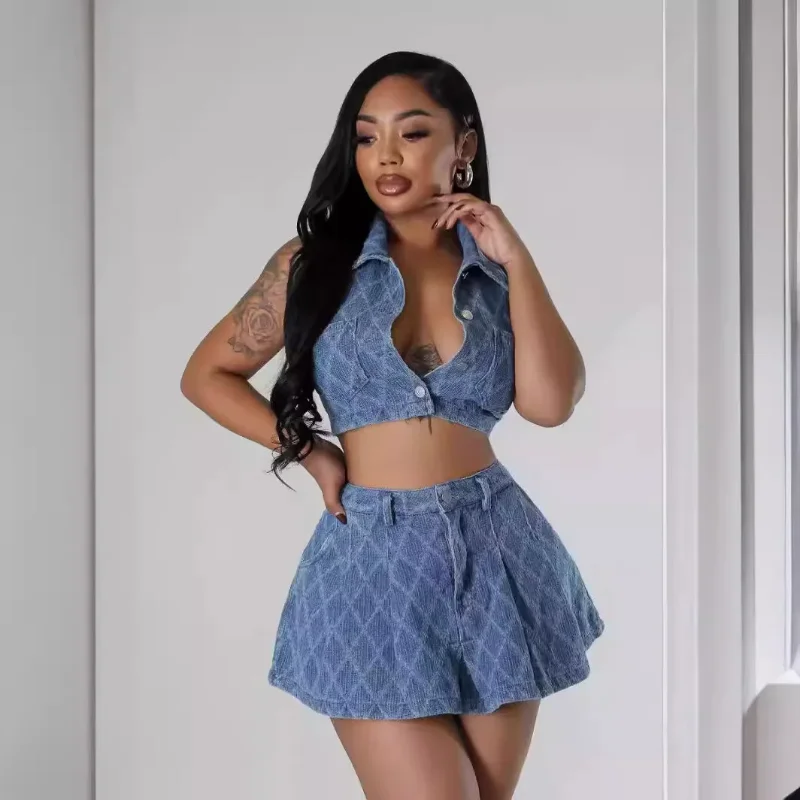 Vintage Sweet Denim Top Skirt Sets For Women Sleeveless Crop Top High Waist A Line Mini Skirt 2025 New Spring Denim Top Outfits
Vintage Sweet Denim Top Skirt Sets For Women Sleeveless Crop Top High Waist A Line Mini Skirt 2025 New Spring Denim Top Outfits