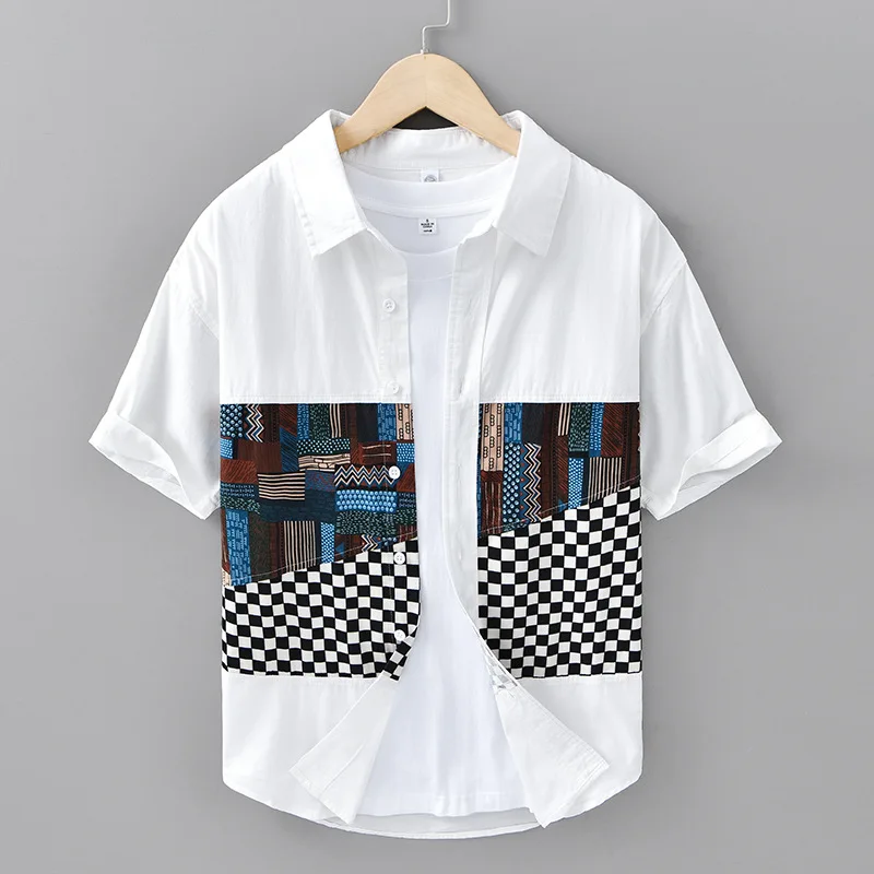 8912 Summer Loose Fashion Patchwork Printing Short Sleeve Shirt For Man Lapel Soft Comfortable Cotton Casual Handsome Male Tops
8912 Summer Loose Fashion Patchwork Printing Short Sleeve Shirt For Man Lapel Soft Comfortable Cotton Casual Handsome Male Tops