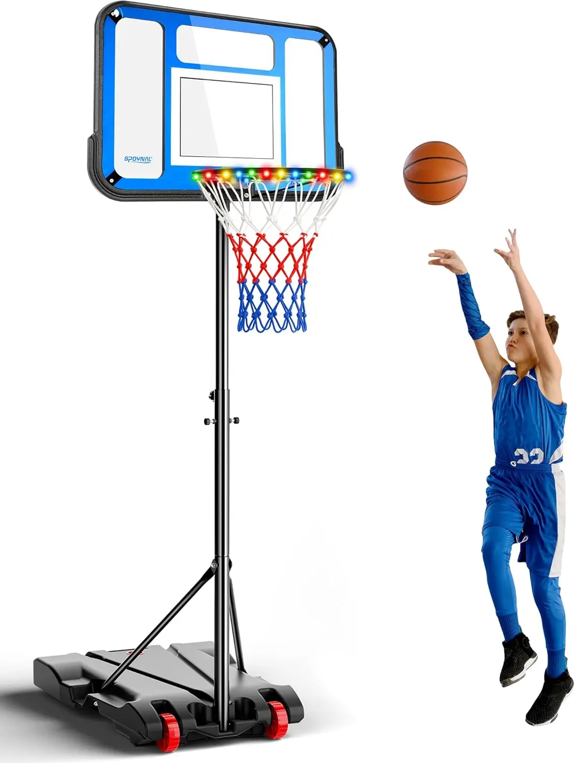 Outdoor and Indoor, PE Backboard, 7FT Adjustable with LED, Portable Basketball Hoop
Outdoor and Indoor, PE Backboard, 7FT Adjustable with LED, Portable Basketball Hoop