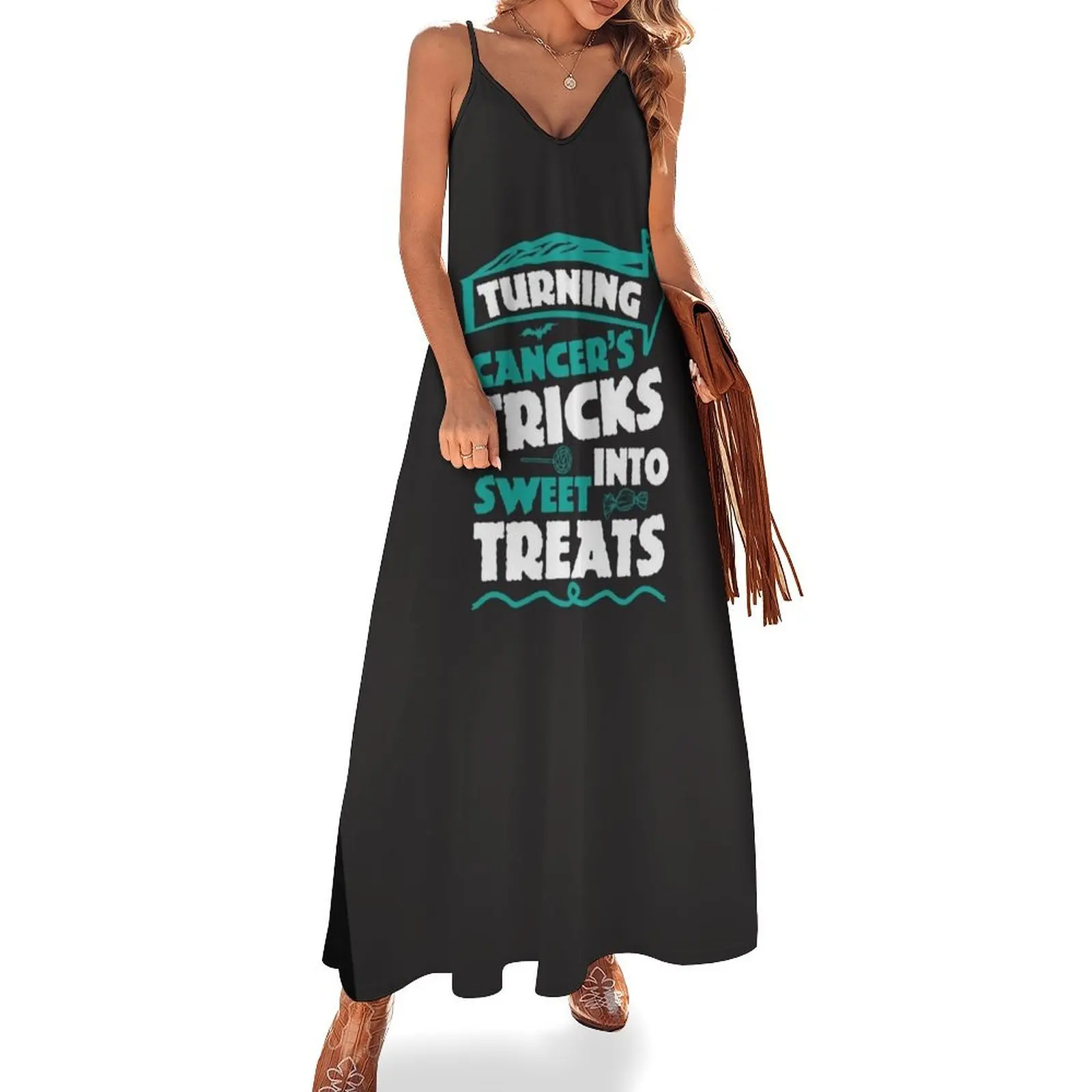Ovarian cancer awareness teal ribbon turning cancer's tricks into sweet treats Sleeveless Dress Summer women's clothing Dress
Ovarian cancer awareness teal ribbon turning cancer's tricks into sweet treats Sleeveless Dress Summer women's clothing Dress