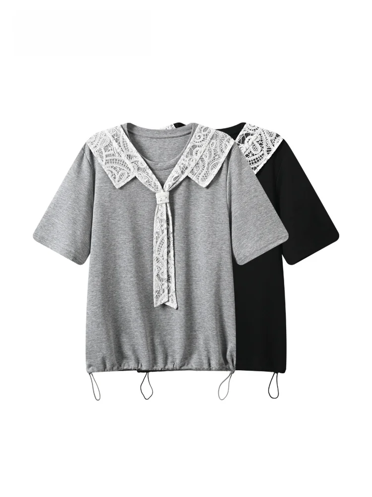 plus Size Women's Short Sleeve T-Shirt Lace Navy Collar Patchwork Summer New Style Small Fragrance Style Casual Inner Wear Top
plus Size Women's Short Sleeve T-Shirt Lace Navy Collar Patchwork Summer New Style Small Fragrance Style Casual Inner Wear Top