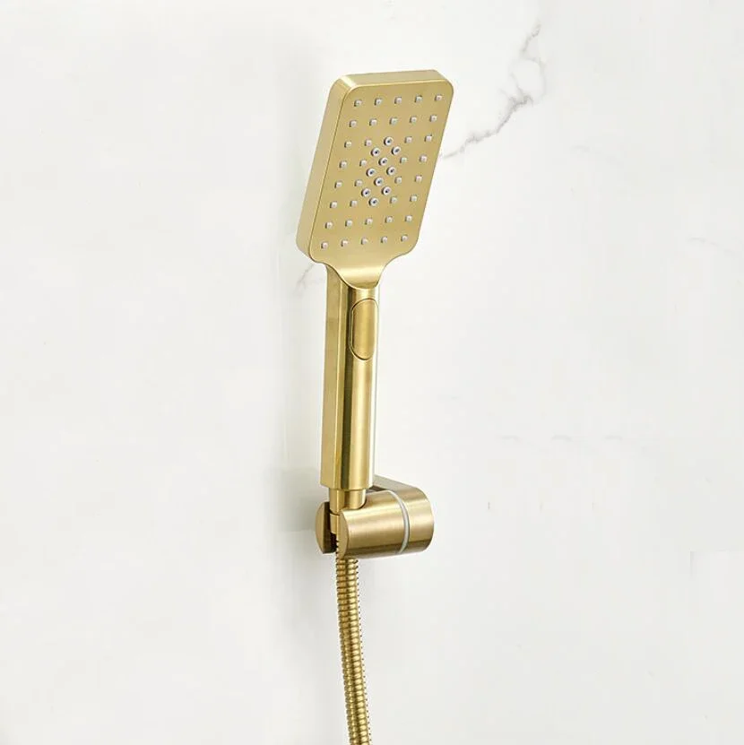 Brushed Gold handheld shower head brass valve bathroom water saving ABS hand shower support gold pluming hose
Brushed Gold handheld shower head brass valve bathroom water saving ABS hand shower support gold pluming hose