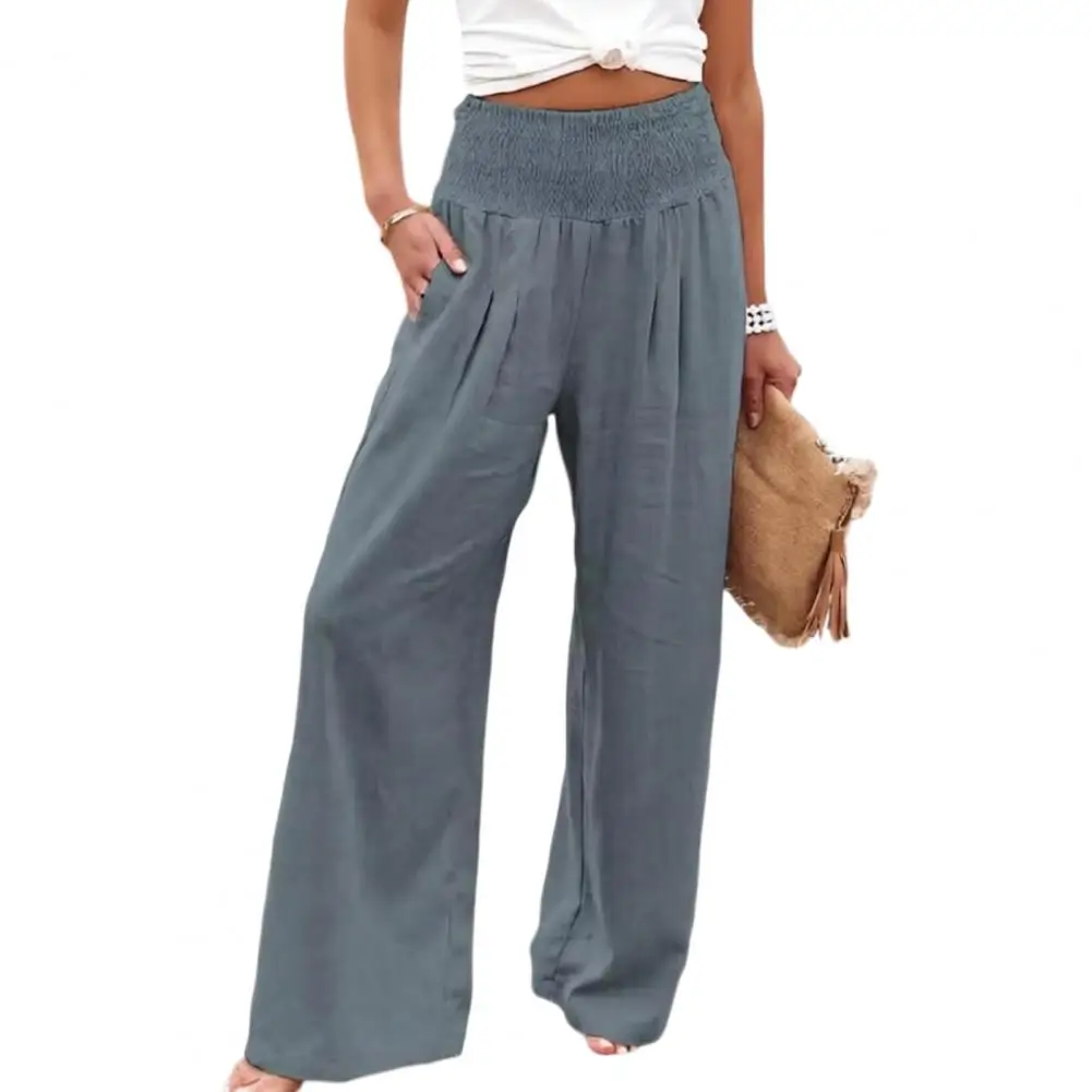 Summer Women Pants Pleated Elastic Waist Straight Wide Leg Long Trousers With Pockets Pure Color Loose Lounge Pants
Summer Women Pants Pleated Elastic Waist Straight Wide Leg Long Trousers With Pockets Pure Color Loose Lounge Pants