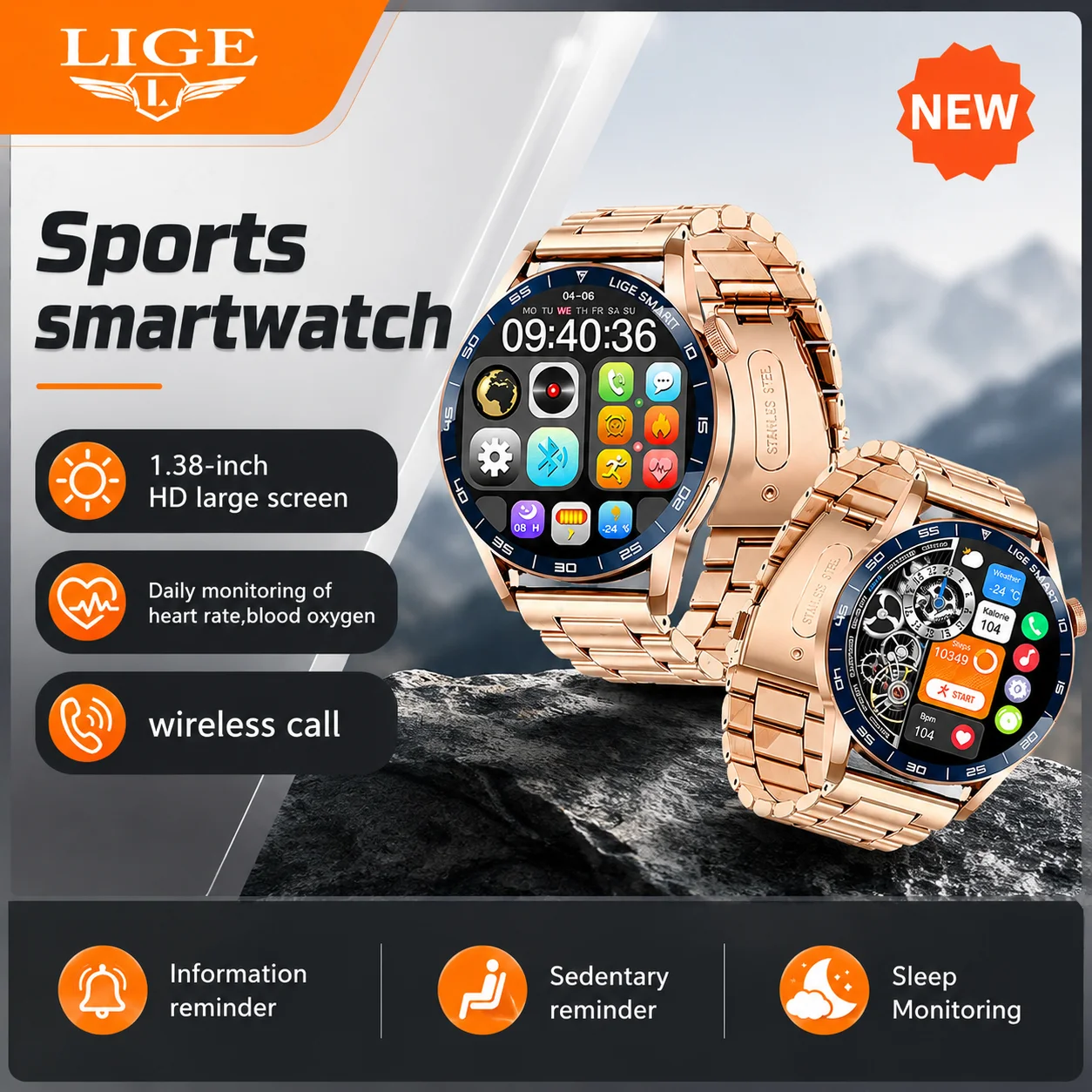 LIGE New Outdoor Military Smart Watch for Men 1.38" HD Full Touch Screen Bluetooth Call Heart Rate Monitor Multi-Function Watch
LIGE New Outdoor Military Smart Watch for Men 1.38" HD Full Touch Screen Bluetooth Call Heart Rate Monitor Multi-Function Watch