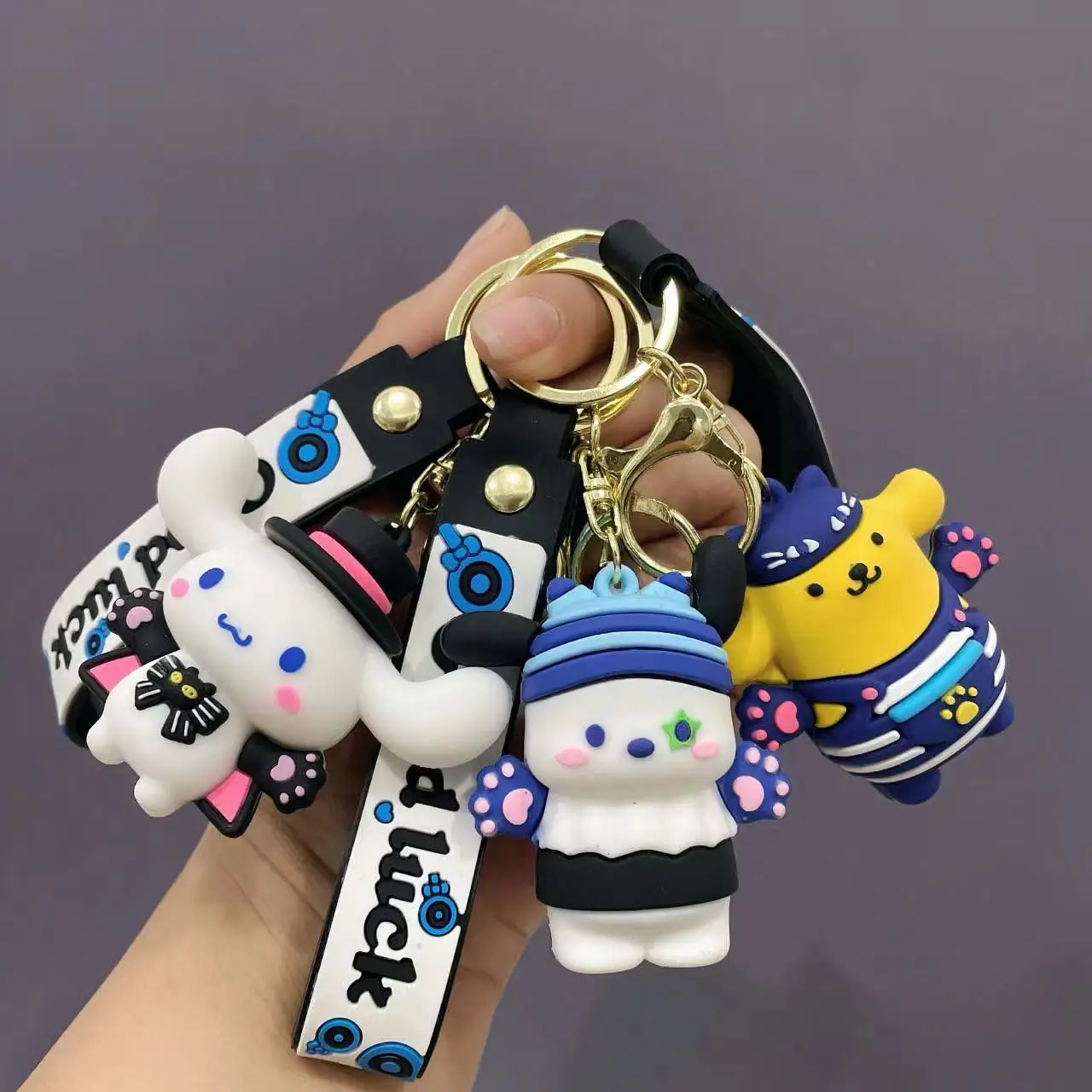 Sanrio Street Style Keychain Cinnamoroll Pochacco Pompompurin Silicone Cartoon Charms with Lucky Wrist Strap Fashion Key Ring
Sanrio Street Style Keychain Cinnamoroll Pochacco Pompompurin Silicone Cartoon Charms with Lucky Wrist Strap Fashion Key Ring