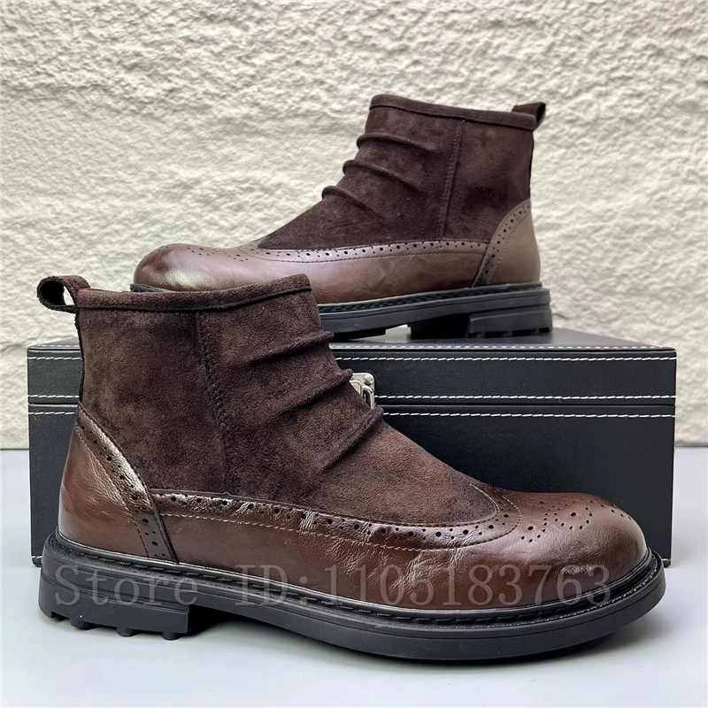 Spring New Patchwork Blok Carved Thick Soled Boots Men Fashionable Round Toe Thick Soled Side Zipper Ankle Boots
Spring New Patchwork Blok Carved Thick Soled Boots Men Fashionable Round Toe Thick Soled Side Zipper Ankle Boots