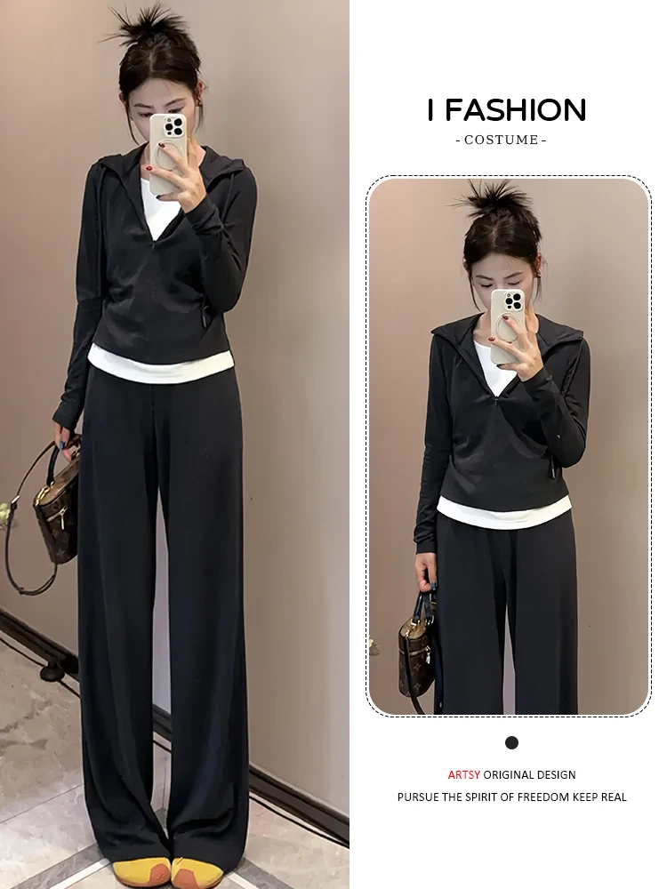 Ранняя осень, уникальный супер красивый женский комплект 2026, новый возрастной топ с капюшоном на молнии, широкие брюки, комплект из двух предметов
Ранняя осень, уникальный супер красивый женский комплект 2026, новый возрастной топ с капюшоном на молнии, широкие брюки, комплект из двух предметов