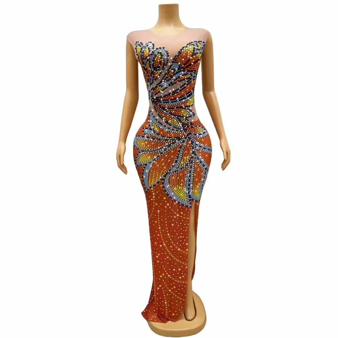 Orange Colorful Rhinestones Sleeveless DressSexy Transparent Stretch Outfit NightclubBirthday Dance Party Collections C268
Orange Colorful Rhinestones Sleeveless DressSexy Transparent Stretch Outfit NightclubBirthday Dance Party Collections C268
