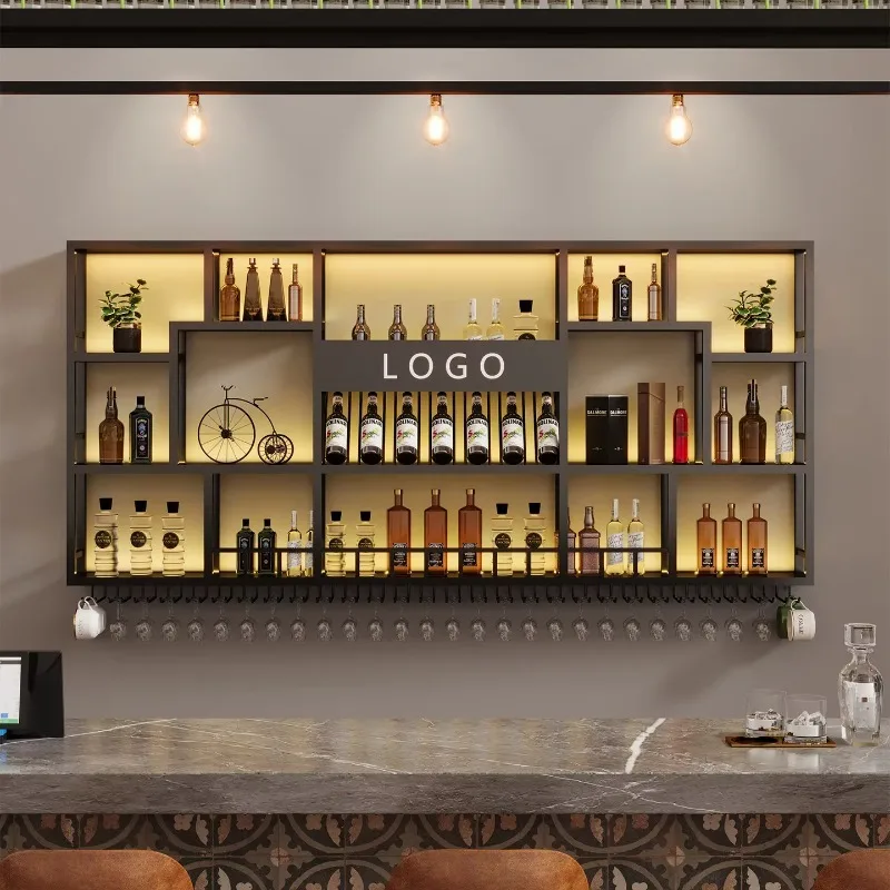 Bar counter wine cabinet, wall-mounted illuminated wine rack, storage rack, display stand, ironware restaurant wine rack
Bar counter wine cabinet, wall-mounted illuminated wine rack, storage rack, display stand, ironware restaurant wine rack