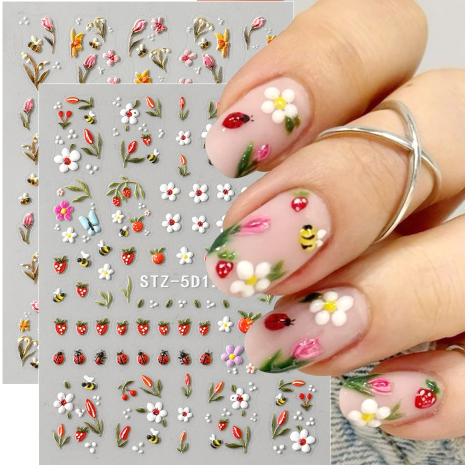 5D Cute Daisy Bee Ladybug Nail Stickers Embossed Floral Cartoon Nail Art Decals Spring Summer Adhesive Sliders Manicure
5D Cute Daisy Bee Ladybug Nail Stickers Embossed Floral Cartoon Nail Art Decals Spring Summer Adhesive Sliders Manicure