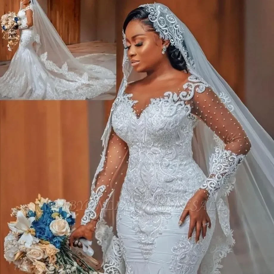 Mermaid Wedding Dresses 2025 African Plus Size Sheer Long Sleeve Pearl Beads Bridal Gowns Vestidos De Noiva Mariage
Mermaid Wedding Dresses 2025 African Plus Size Sheer Long Sleeve Pearl Beads Bridal Gowns Vestidos De Noiva Mariage