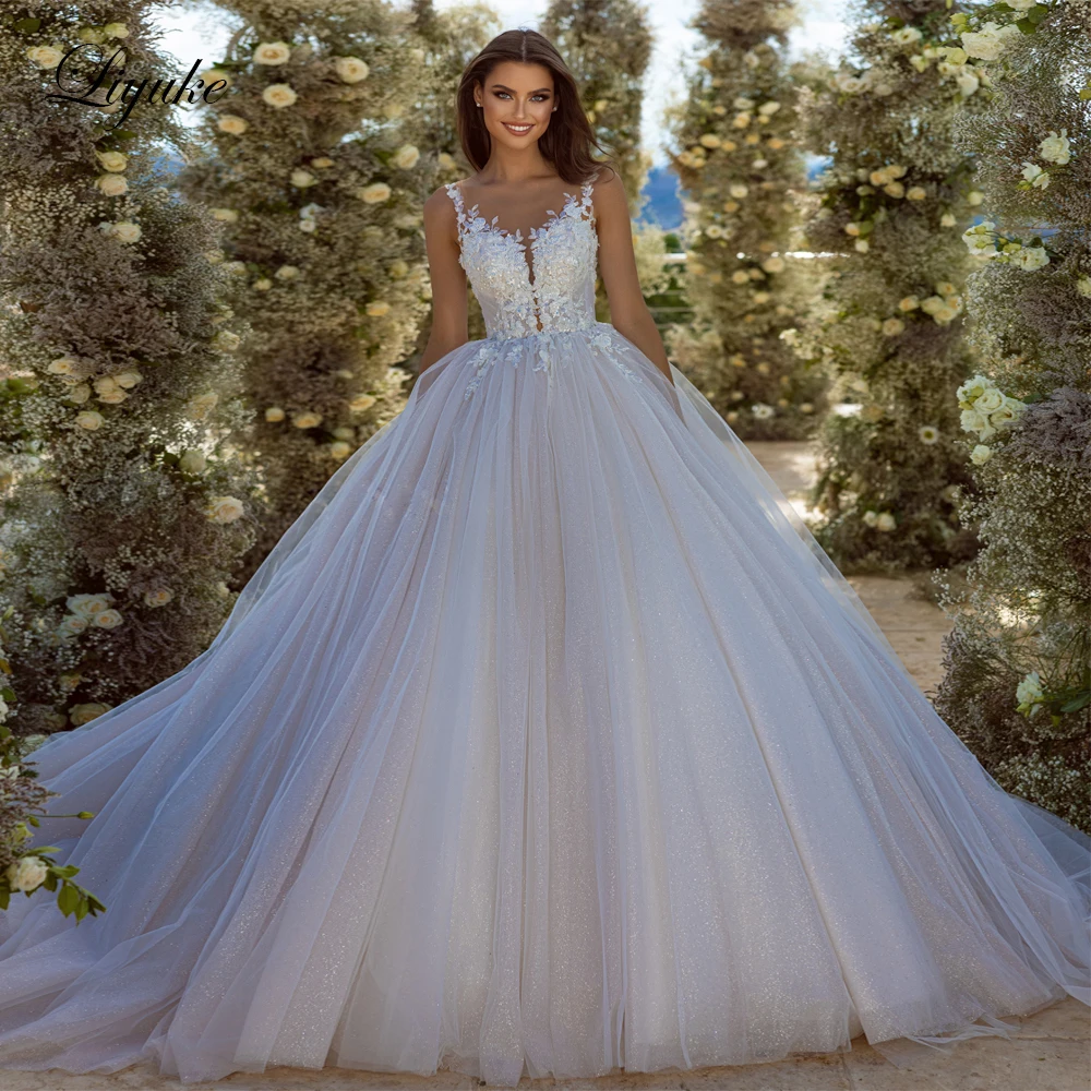 Liyuke Elegant Sliky Tulle O-Neck Ball Gown Wedding Dresses With Appliques Lace Sleeveless Floor-Length Bride Skirts
Liyuke Elegant Sliky Tulle O-Neck Ball Gown Wedding Dresses With Appliques Lace Sleeveless Floor-Length Bride Skirts