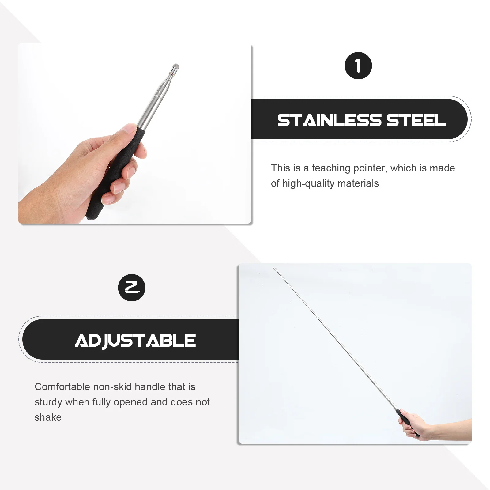 1Pcs Touch Screen Expandable Teaching Stainless Steel Handheld Teacher Classroom Whiteboard Aid 
1Pcs Touch Screen Expandable Teaching Stainless Steel Handheld Teacher Classroom Whiteboard Aid