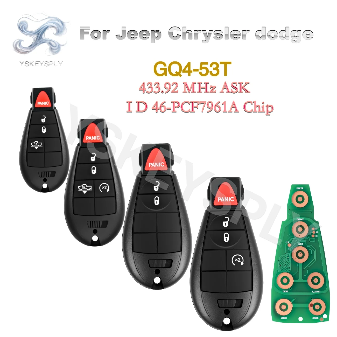 For Jeep Chrysler Dodge RAM 1500 2500 3500 4500 Remote Key GQ4-53T ID46 PCF7961 433.92MHz ASK
For Jeep Chrysler Dodge RAM 1500 2500 3500 4500 Remote Key GQ4-53T ID46 PCF7961 433.92MHz ASK