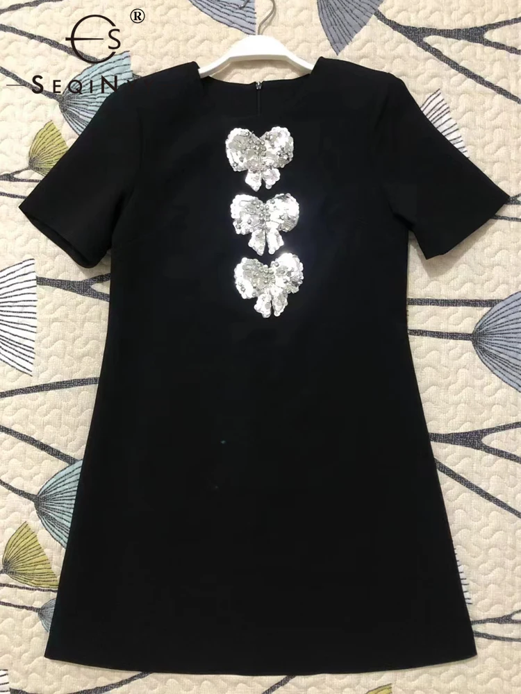 SEQINYY Black Mini Dress Summer Spring New Fashion Design Women Runway High Street Short Sleeve Silver Bow Sequined Office Lady
SEQINYY Black Mini Dress Summer Spring New Fashion Design Women Runway High Street Short Sleeve Silver Bow Sequined Office Lady
