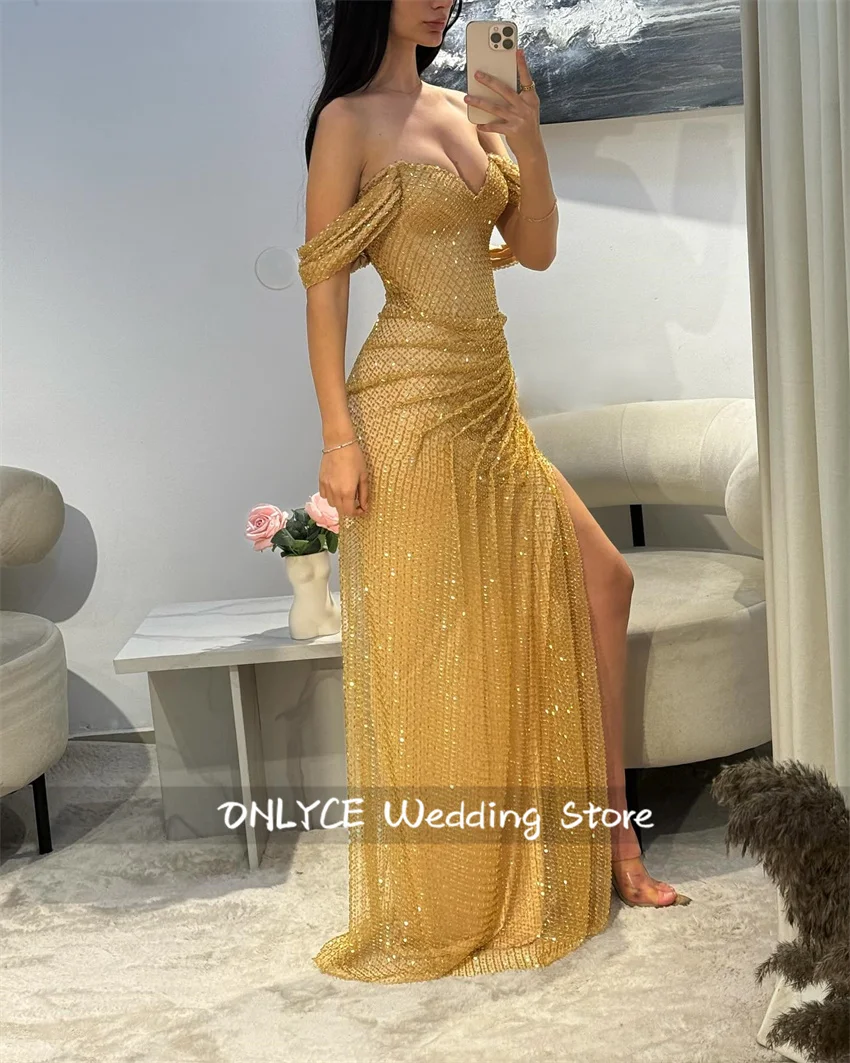 Glitter Gold Formal Prom Dresse 2025 Split Bead Diamonds Wedding Reception Birthday Party Evening Gowns Customized
Glitter Gold Formal Prom Dresse 2025 Split Bead Diamonds Wedding Reception Birthday Party Evening Gowns Customized