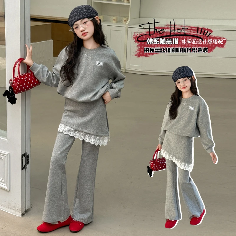 Girls' Korean-style sweatshirt outfit2026New stylish children's lace bell-bottom pants for autumn and spring are extremely attra
Girls' Korean-style sweatshirt outfit2026New stylish children's lace bell-bottom pants for autumn and spring are extremely attra