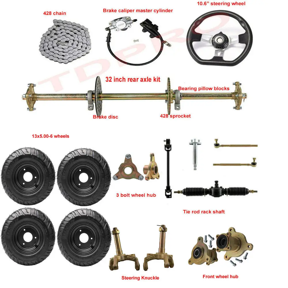 TDPRO 810mm Rear Axle Kit + 13x5.00-6" Tire with Wheel Rim+ Steering+Brake +420 Chain Assembly for DIY ATV Go Kart Quad Buggy
TDPRO 810mm Rear Axle Kit + 13x5.00-6" Tire with Wheel Rim+ Steering+Brake +420 Chain Assembly for DIY ATV Go Kart Quad Buggy
