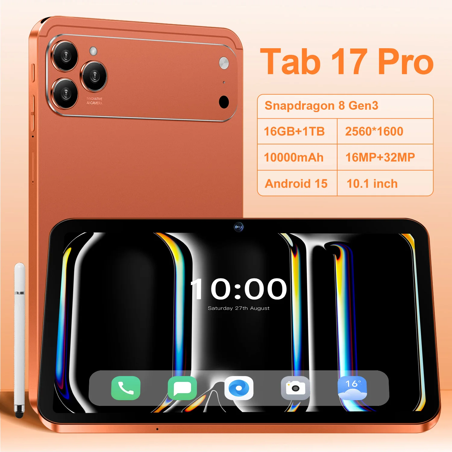 NEW HOT Original Tab 17 Pro 10.1" HD Screen Snapdragon 8 Gen3 16GB 1TB Dual Card Dual Standby 10000mAh 32MP Camera
NEW HOT Original Tab 17 Pro 10.1" HD Screen Snapdragon 8 Gen3 16GB 1TB Dual Card Dual Standby 10000mAh 32MP Camera