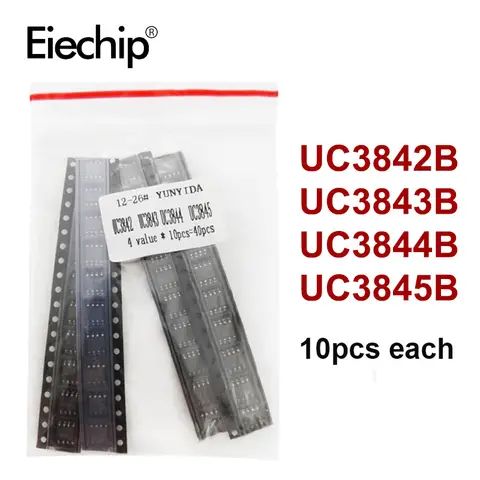40PCS Integrated Circuit UC3842B UC3843B UC3844B UC3845B 4 Values*10PCS SOP Power Supply IC Electronic Kit