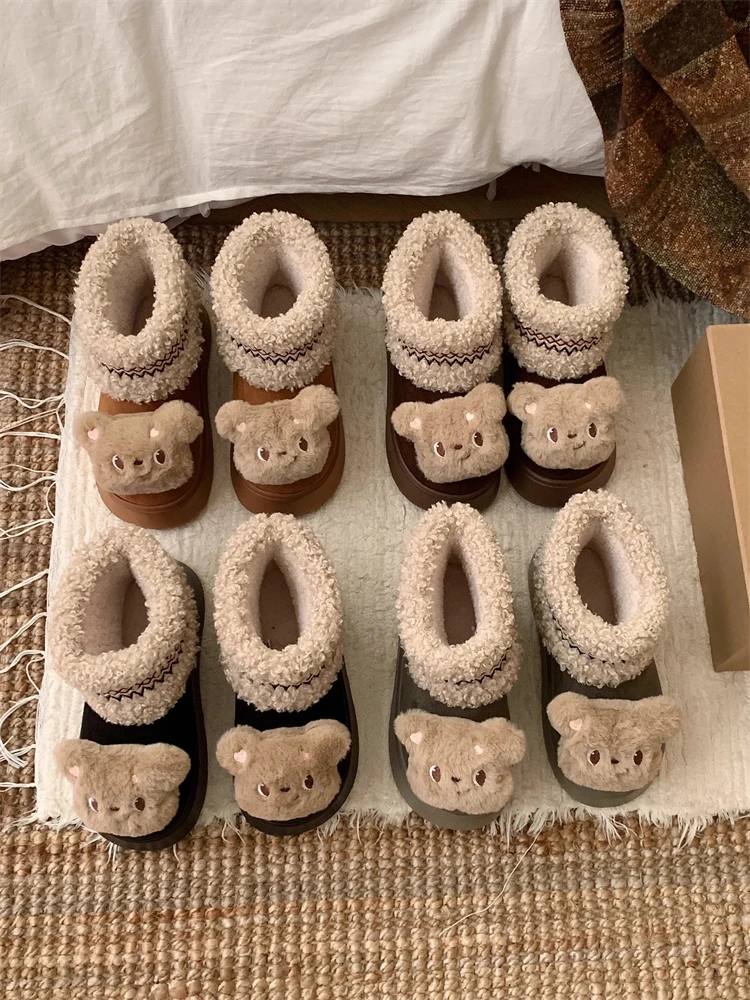 Thickened Fleece Winter Snow Boots Women's Korean Style Mid-Calf Velvet Booties Cute Bear Design Outdoor Cold Proof Boots
Thickened Fleece Winter Snow Boots Women's Korean Style Mid-Calf Velvet Booties Cute Bear Design Outdoor Cold Proof Boots